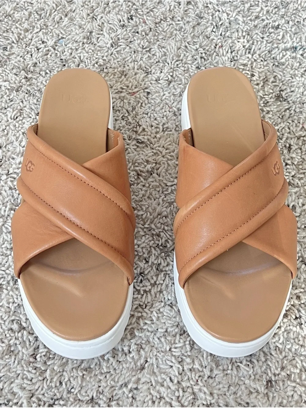 UGG Zayne Crossbody Slide Platform Sandals Leather Women’s Size 10 Brown Camel